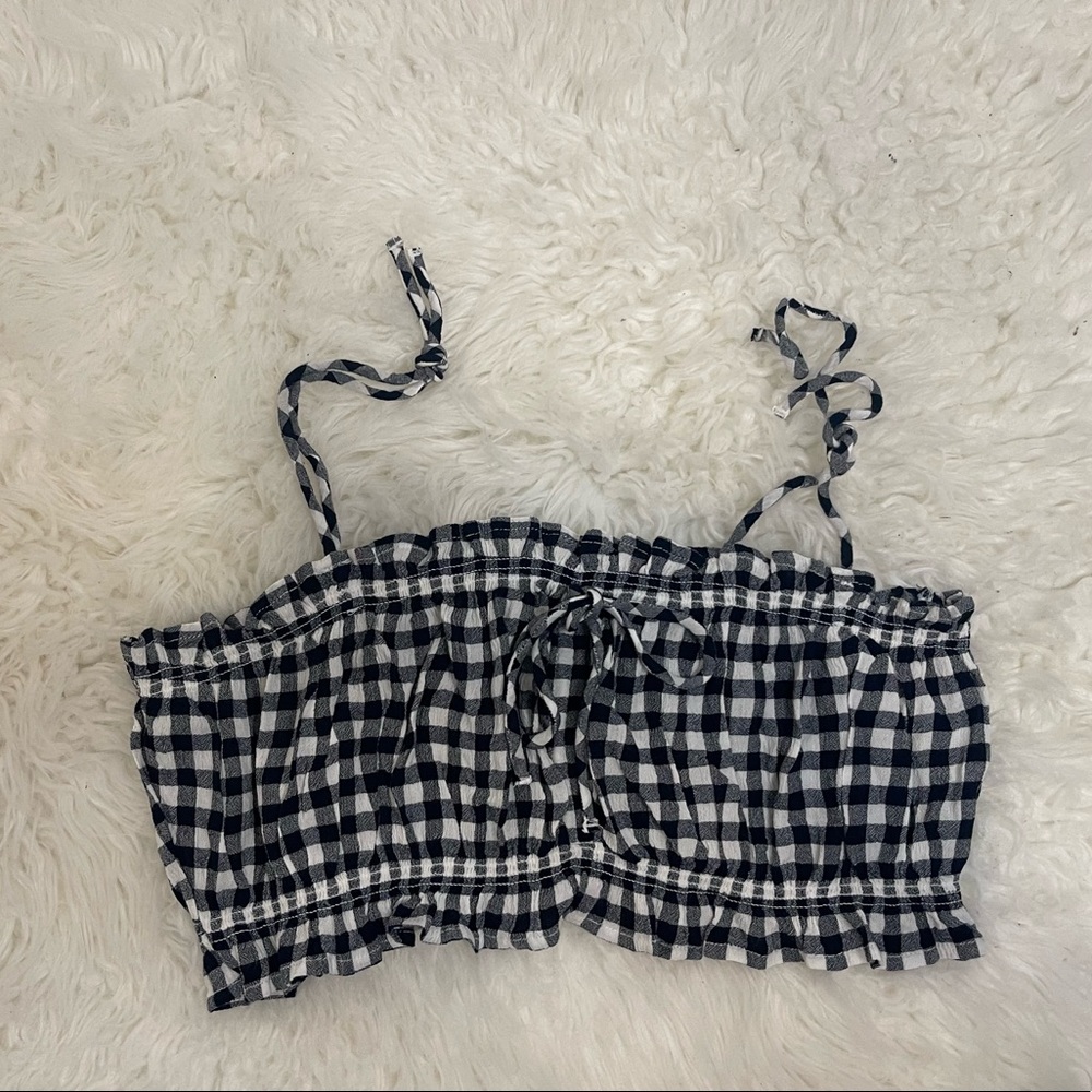 ASOS DESIGN tie shoulder cami with ruched detail in gingham print